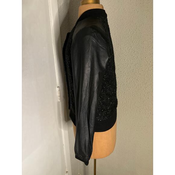 Love Culture Black Wool Moto Jacket Faux Leather S Wednesday Dark Academia Biker - Picture 4 of 13